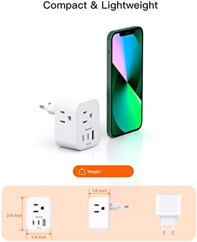 【2-Pack】 European Travel Plug Adapter, International Power Plug Adapter with 3 Outlets 3 USB Charging Ports(2 USB C), Type C Plug Adapter Travel Essentials to Most Europe Spain Italy France Germany - Image 3