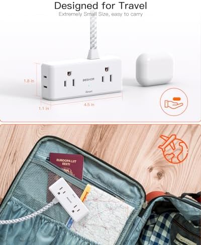 Flat Extension Cord 6 feet, Flat Plug Power Strip, 4 Widely Outlets with 3 USB Ports (2 USB C), 3 Side Outlet Extender with Extension Cord with Multiple Outlets for Home, Office, Dorm Room Essentials - Image 5
