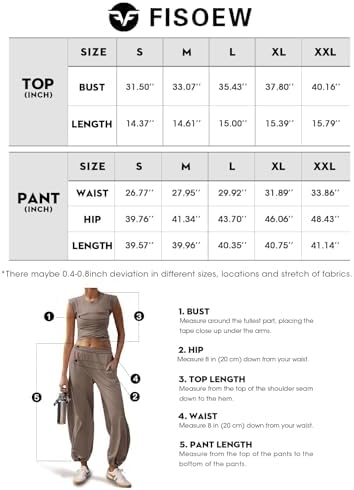 Fisoew Women's Two Piece Outfits Casual Lounge Sets Crop Tops and Joggers Tracksuit with Pockets - Image 6
