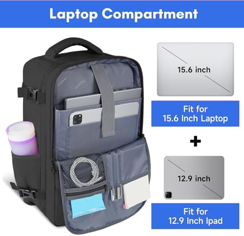 Taygeer Travel Laptop Backpack for Men Women, Airplane Approved Travel Backpack Suitcase with Usb Charging Port, Lightweight College 35l Luggage Bag 15.6inch Laptop Backpack Gifts for Business,Black - Image 6