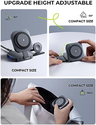 LISEN 3 in 1 Charging Station for Apple Magsafe Charger Travel Accessories, Wireless Charger 3 in 1 for iPhone 16 15 Pro Max Magsafe Accessories Charger for Airpods iWatch iPhone 12-16 Black - Image 4