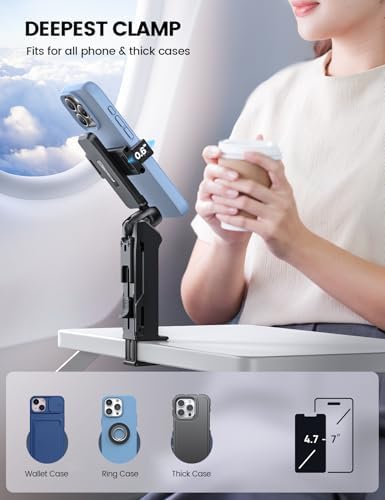 Lamicall Airplane Phone Holder Mount - [2024 Wider Clamp] Airplane Travel Essentials with Screw Adjustment - Plane Phone Holder for Flying Desk Home Long Flight Must Haves Accessories for Women Men - Image 2