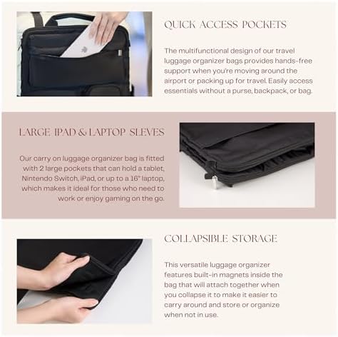 Over Luggage Organizer for Carry On Bag or Suitcase with Storage Pockets, 16” Laptop Sleeve with Handle, Travel Accessories Bag, Slide On Luggage Harness with Adjustable Straps (Black) - Image 5