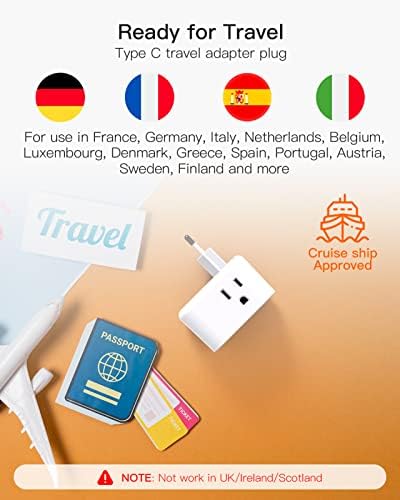 【2-Pack】 European Travel Plug Adapter, International Power Plug Adapter with 3 Outlets 3 USB Charging Ports(2 USB C), Type C Plug Adapter Travel Essentials to Most Europe Spain Italy France Germany - Image 5