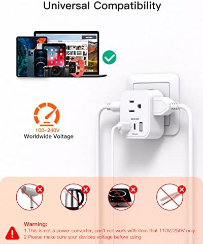 【2-Pack】 European Travel Plug Adapter, International Power Plug Adapter with 3 Outlets 3 USB Charging Ports(2 USB C), Type C Plug Adapter Travel Essentials to Most Europe Spain Italy France Germany - Image 6