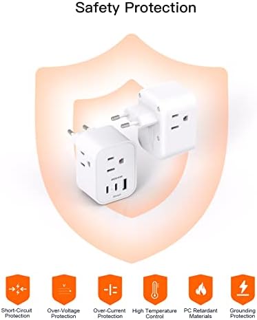 【2-Pack】 European Travel Plug Adapter, International Power Plug Adapter with 3 Outlets 3 USB Charging Ports(2 USB C), Type C Plug Adapter Travel Essentials to Most Europe Spain Italy France Germany - Image 7