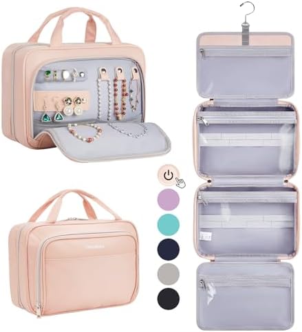 OlarHike Travel Toiletry Hanging Bag Waterproof Bags, Makeup bag, Toiletries, Jewelry, Travel Essentials 3 in 1 Packing Organizers, Cosmetic Travel-Sized Container, Medium Capacity for Women Pink
