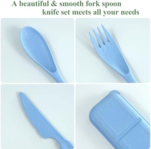 4 Sets Reusable Utensils Set with Case, Travel Utensils with Case, Reusable Utensils for Lunch Box accessories, Portable Knife Fork and Spoon Lunch Utensils Set for Travel Daily Use - Image 4