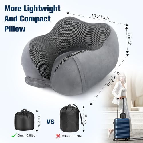 Neck Pillow for Traveling, Travel Pillows for Airplanes,100% Pure Memory Foam Travel Neck Pillow, Adjustable Flight Pillow, Portable Plane Accessories with Eye Mask, Earplugs, Carry Bag - Image 3