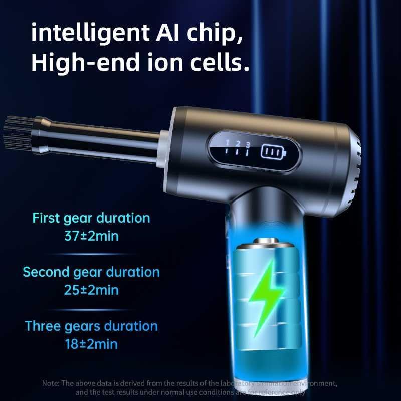 Compressed Air Duster, 3-Gear to 100000RPM Electric Air Duster Portable Cordless Air Blower with LED Light, for Cleaning Keyboard & PC, Air Cleaning Kit-no Canned air dusters-Rechargeable (Black) - Image 4
