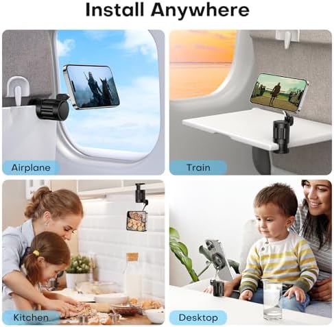 OMOTON 360°Rotating Magnetic Airplane Phone Holder Mount, for Magsafe Airplane Travel Essentials Accessories, Foldable Universal Handsfree Phone Stand for iPhone 16/15/14/13/12 Pro Max/Magsafe Case - Image 8
