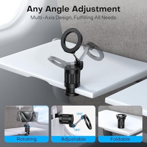 OMOTON 360°Rotating Magnetic Airplane Phone Holder Mount, for Magsafe Airplane Travel Essentials Accessories, Foldable Universal Handsfree Phone Stand for iPhone 16/15/14/13/12 Pro Max/Magsafe Case - Image 4