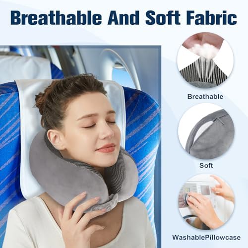Neck Pillow for Traveling, Travel Pillows for Airplanes,100% Pure Memory Foam Travel Neck Pillow, Adjustable Flight Pillow, Portable Plane Accessories with Eye Mask, Earplugs, Carry Bag - Image 6