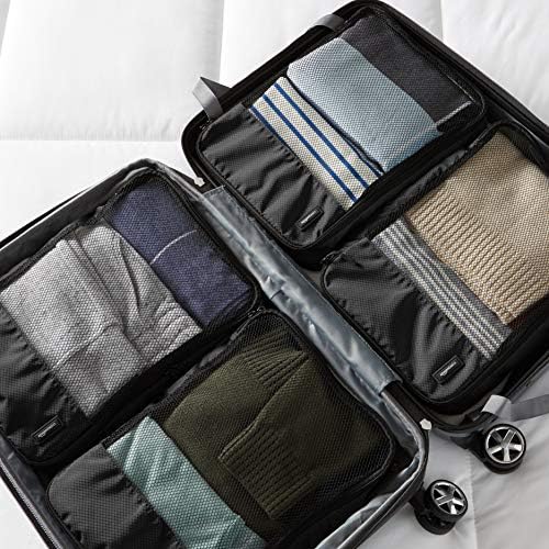 Amazon Basics Lightweight Packing Cubes for Travel, 4 Piece Set With Double Zipper Pulls and Mesh Top Panel, 100% Durable Polyester, Medium, Black - Image 5