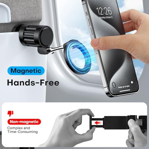 OMOTON 360°Rotating Magnetic Airplane Phone Holder Mount, for Magsafe Airplane Travel Essentials Accessories, Foldable Universal Handsfree Phone Stand for iPhone 16/15/14/13/12 Pro Max/Magsafe Case - Image 2