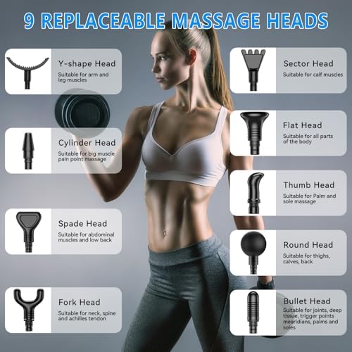 Massage Gun, Muscle Massage Gun for Athletes Handheld Electric Deep Tissue Back Massager, Percussion Massage Device for Pain Relief with 30 Speed Levels 9 Heads,Father's Day Gifts - Image 5