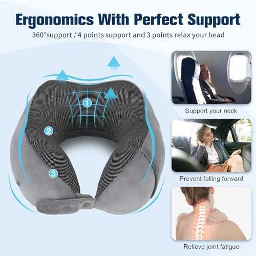Neck Pillow for Traveling, Travel Pillows for Airplanes,100% Pure Memory Foam Travel Neck Pillow, Adjustable Flight Pillow, Portable Plane Accessories with Eye Mask, Earplugs, Carry Bag - Image 9