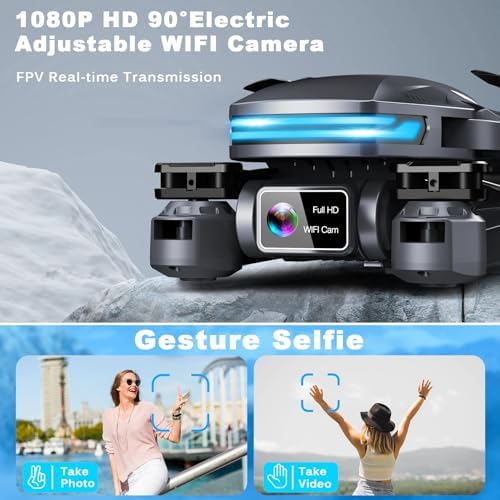 Drone with Camera for Adults, 1080P FPV Drones for kids Beginners with Upgrade Altitude Hold, Voice Control, Gestures Selfie, 90° Adjustable Lens, 3D Flips, 2 Batteries - Image 2