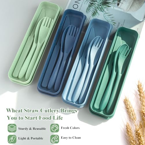 4 Sets Reusable Utensils Set with Case, Travel Utensils with Case, Reusable Utensils for Lunch Box accessories, Portable Knife Fork and Spoon Lunch Utensils Set for Travel Daily Use - Image 3